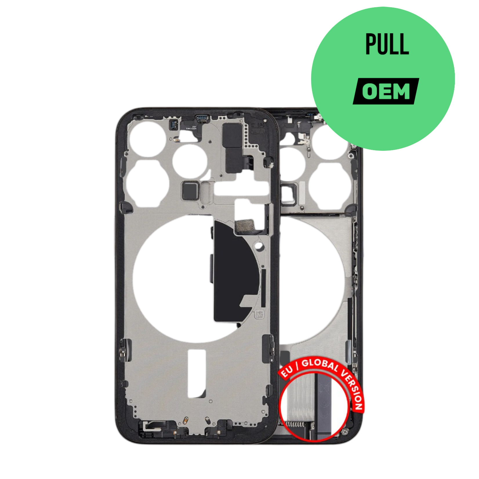 Apple Mid-Frame Housing W/ Charging Port Flex & Small Parts For iPhone 15 Pro (EU / Global Version) (Used OEM Pull: Grade B) (Black Titanium)