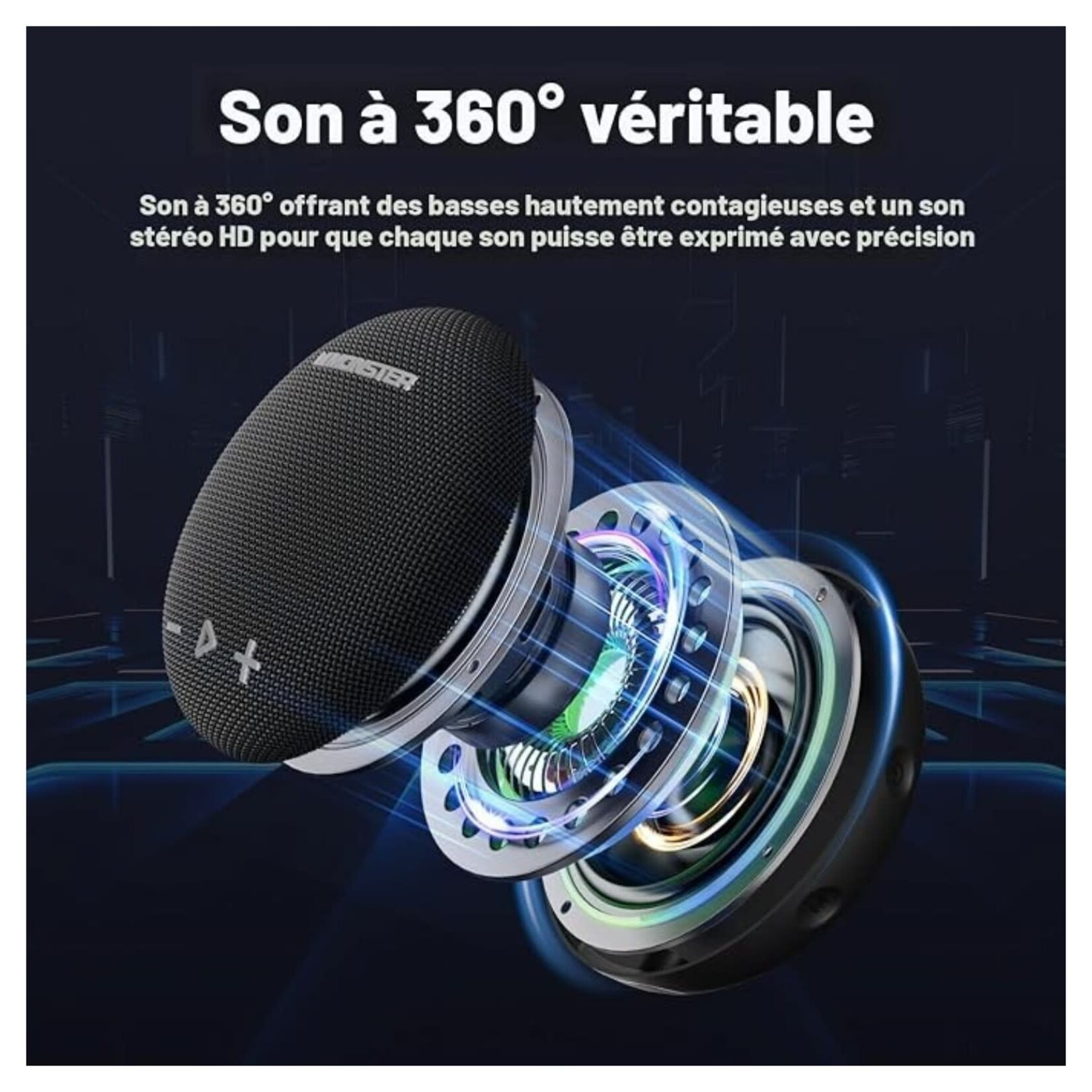 MONSTER Wireless Waterproof Speaker Round One Black