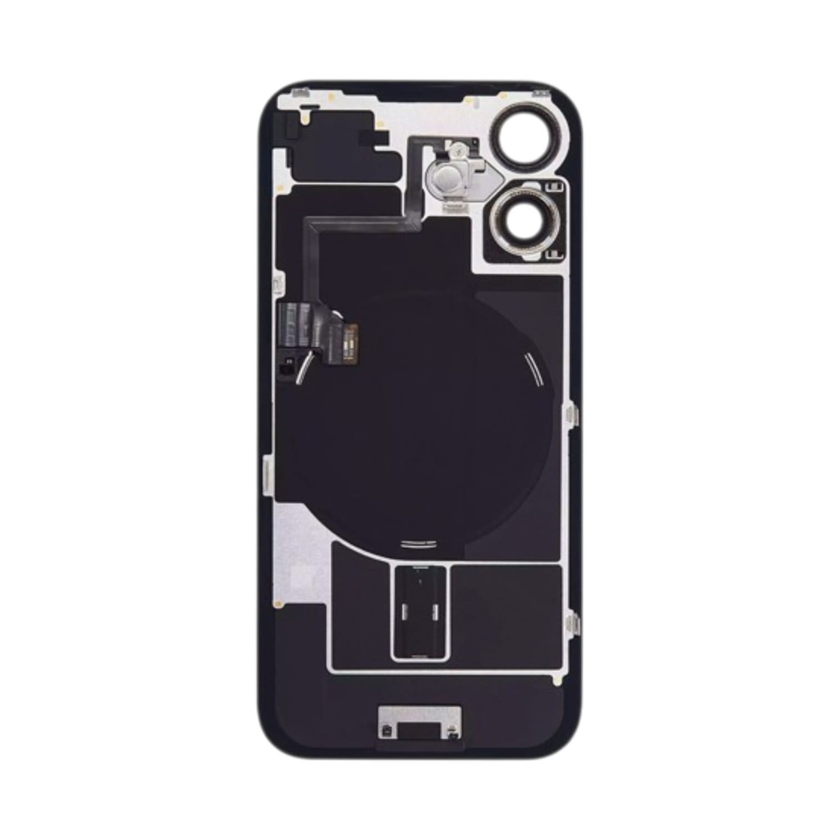 Back Glass With Steel Plate, Wireless NFC MagSafe Magnet and Flashlight Flex Pre-Installed Compatible for iPhone 16 - Black