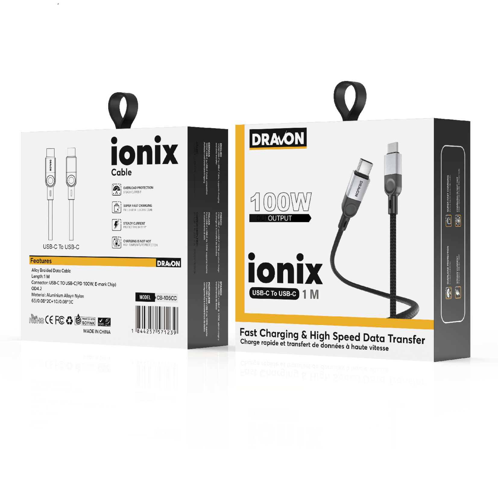 CABLE USB-C TO USB-C 100W 1M DRAVON BLACK