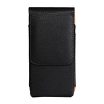 Universal Vertical Leather Belt Pouch with Metal Clip for 6.5" - Black