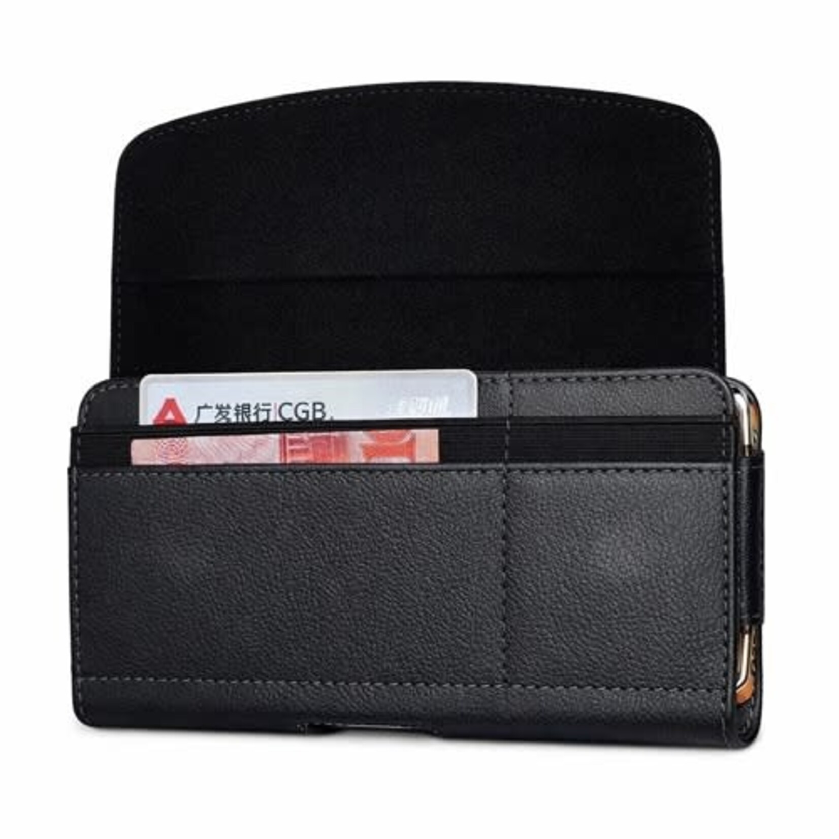 Universal Horizontal Leather Belt Pouch with Card Holder Slot for 6.0" - Black