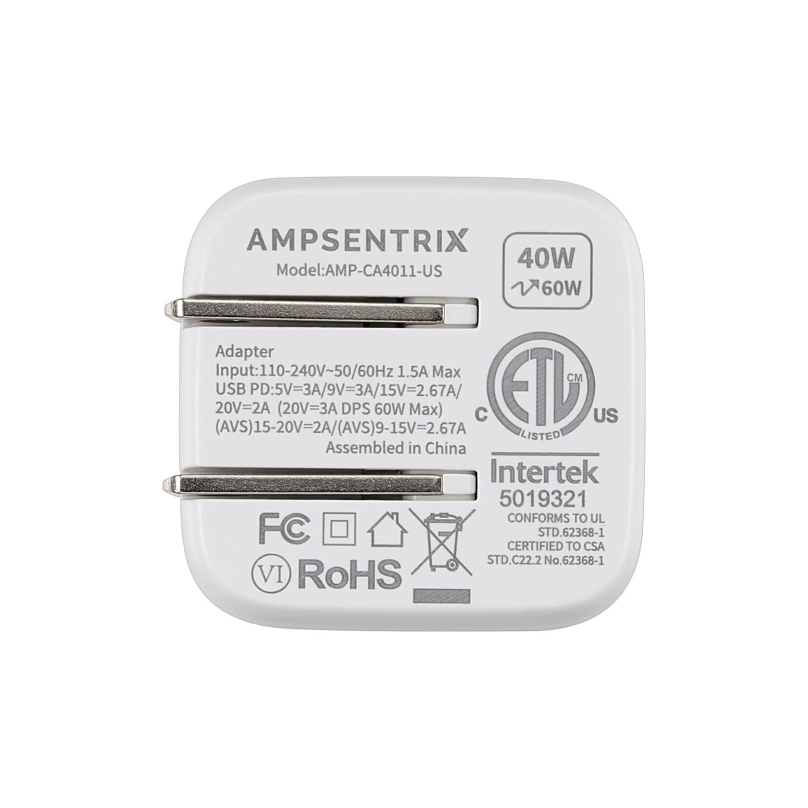 CHARGEUR MURAL AmpSentrix 40W USB-C BLANC