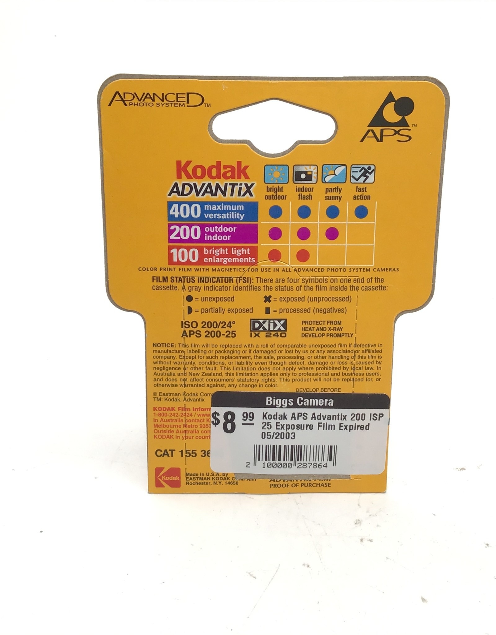 Kodak APS Advantix 200 ISP 25 Exposure Film Expired 05/2003