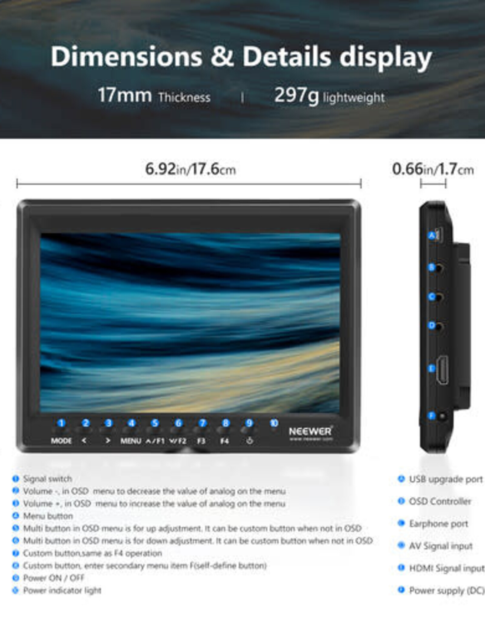 Neewer NEEWER F100 7 Inch HD Camera Field Monitor Kit CLOSEOUT