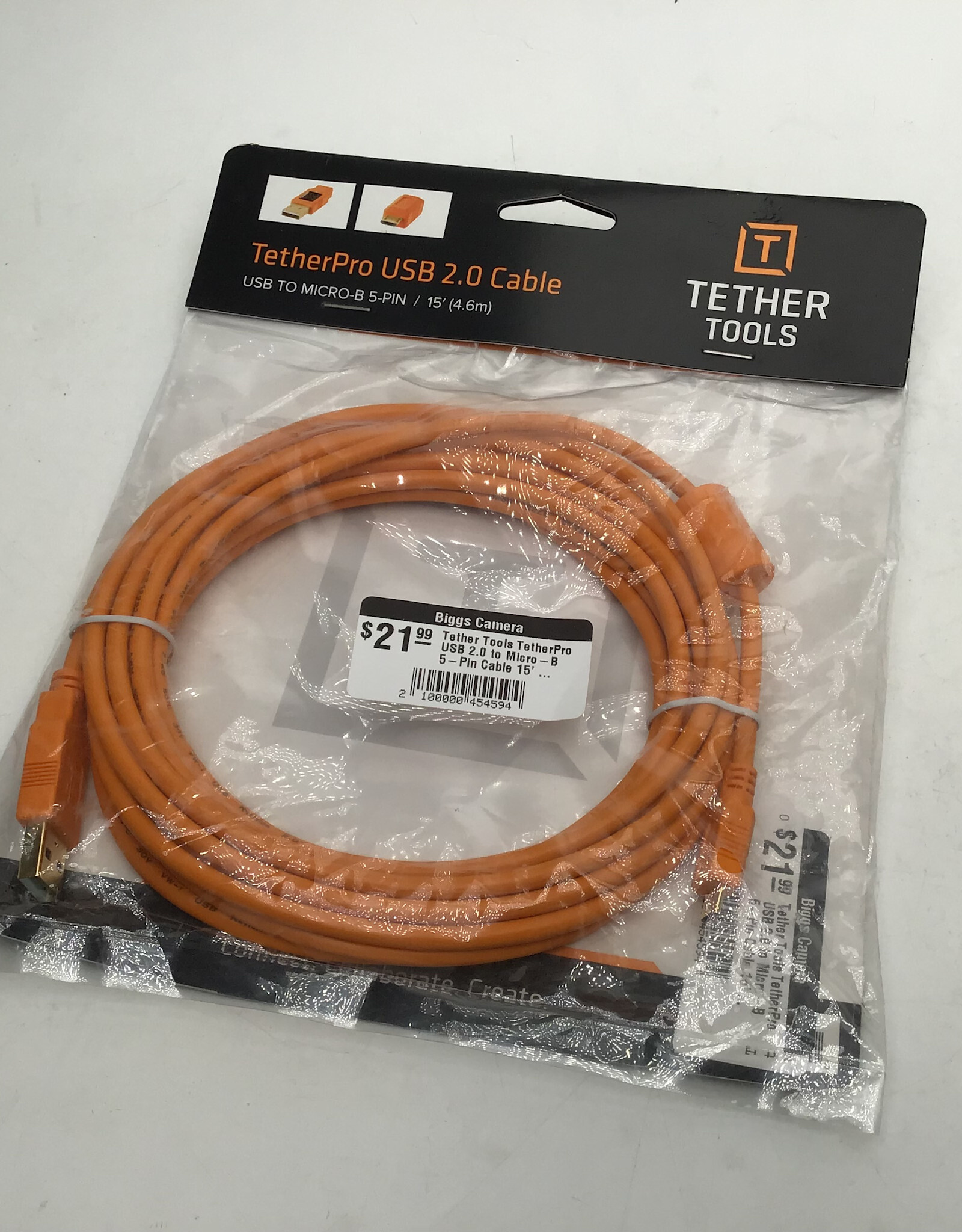 Tether Tools TetherPro USB 2.0 to Micro-B 5-Pin Cable 15' Used EX