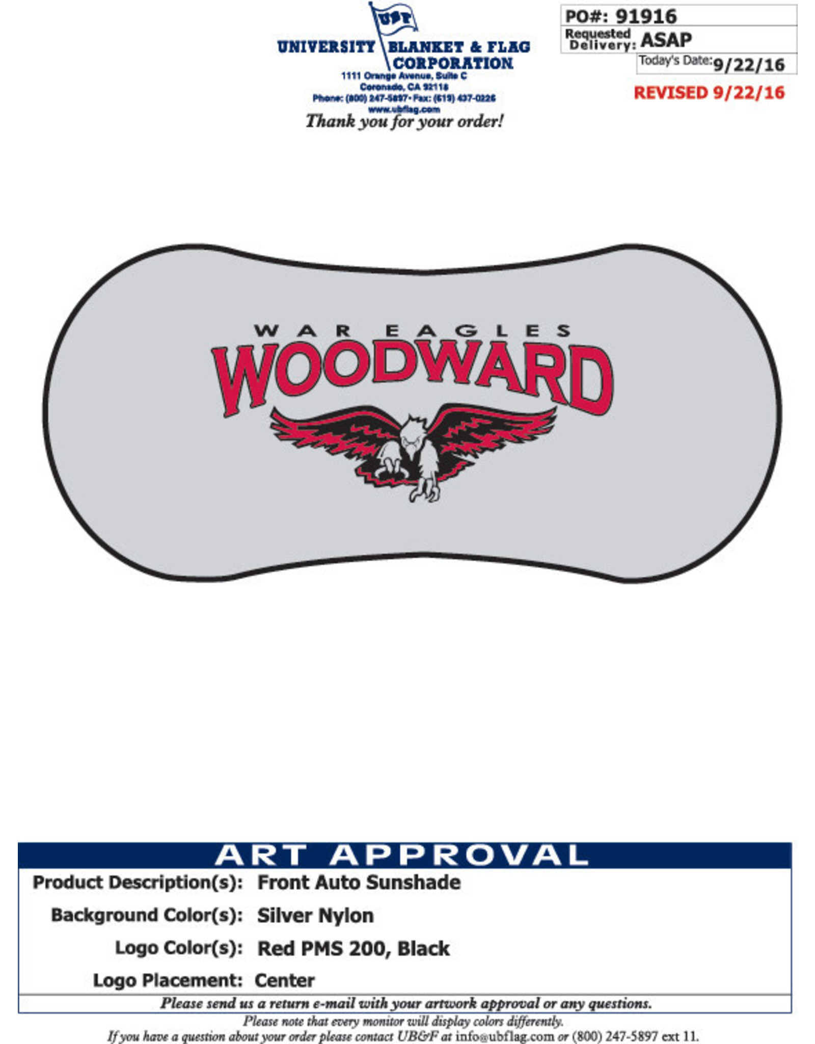 UBF University Blanket & Flag Corp. SALE Windshield Sunshade