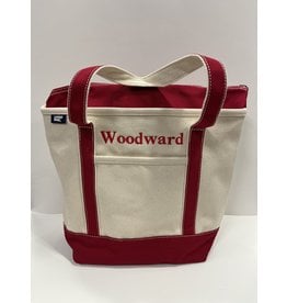 Zip Top Canvas Tote - Natural/Red