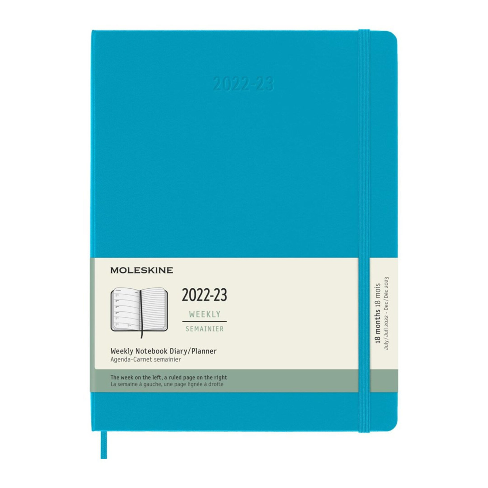Moleskine 2023 Weekly Planner, 18M, Extra Large, Manganese Blue, Hard Cover