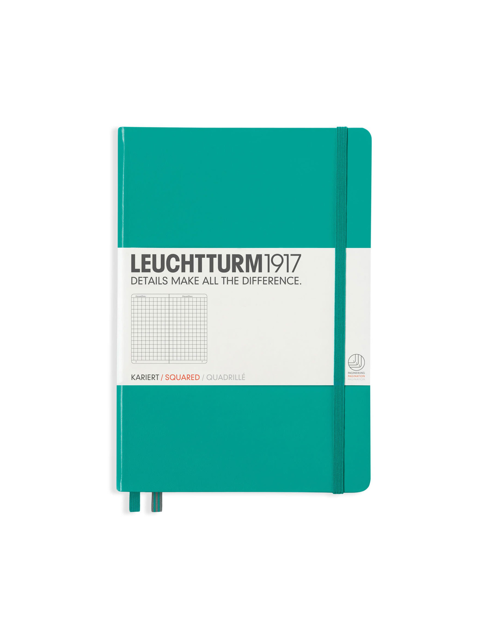 Leuchtturm Hard Cover Medium Notebook, Squared, Emerald