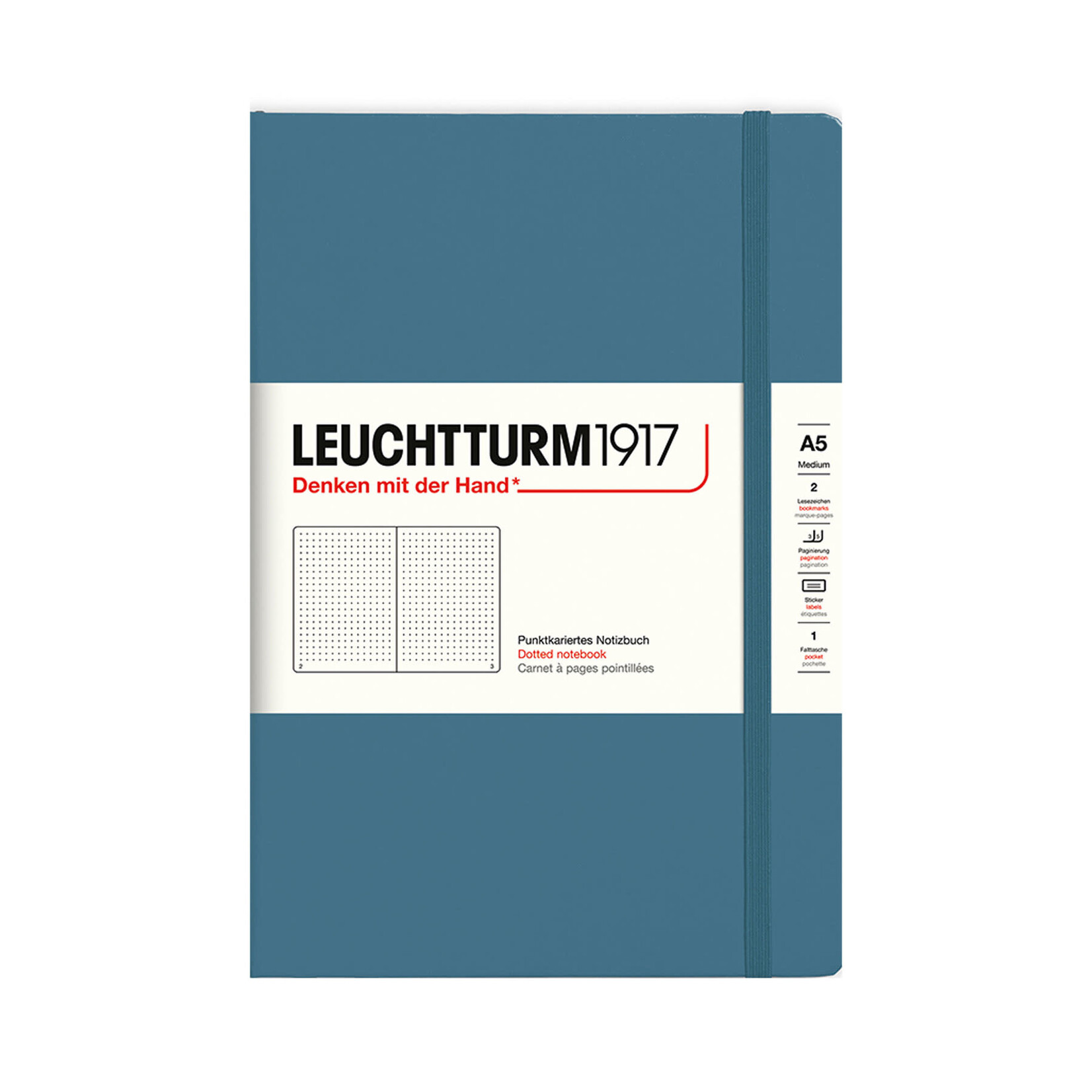 Leuchtturm A5 Hardcover Notebook, Stone Blue, Dotted