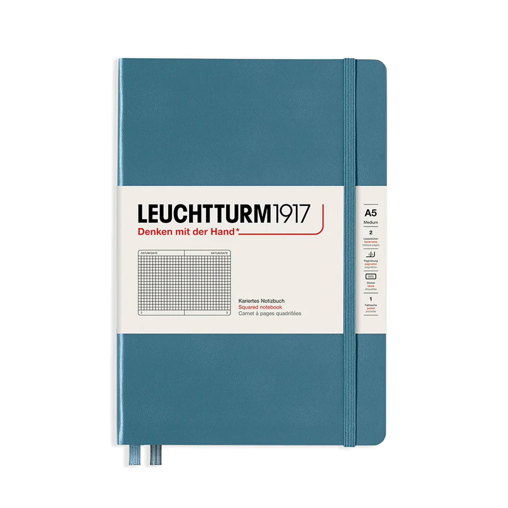 Leuchtturm Leuchtturm1917 Notebook, Medium (A5), Hardcover - Stone Blue, Squared