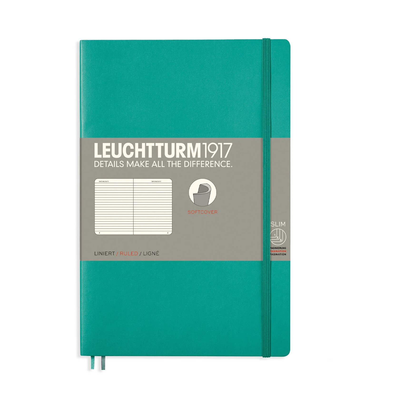 Leuchtturm Leuchtturm A5 Softcover Notebook, Emerald, Ruled