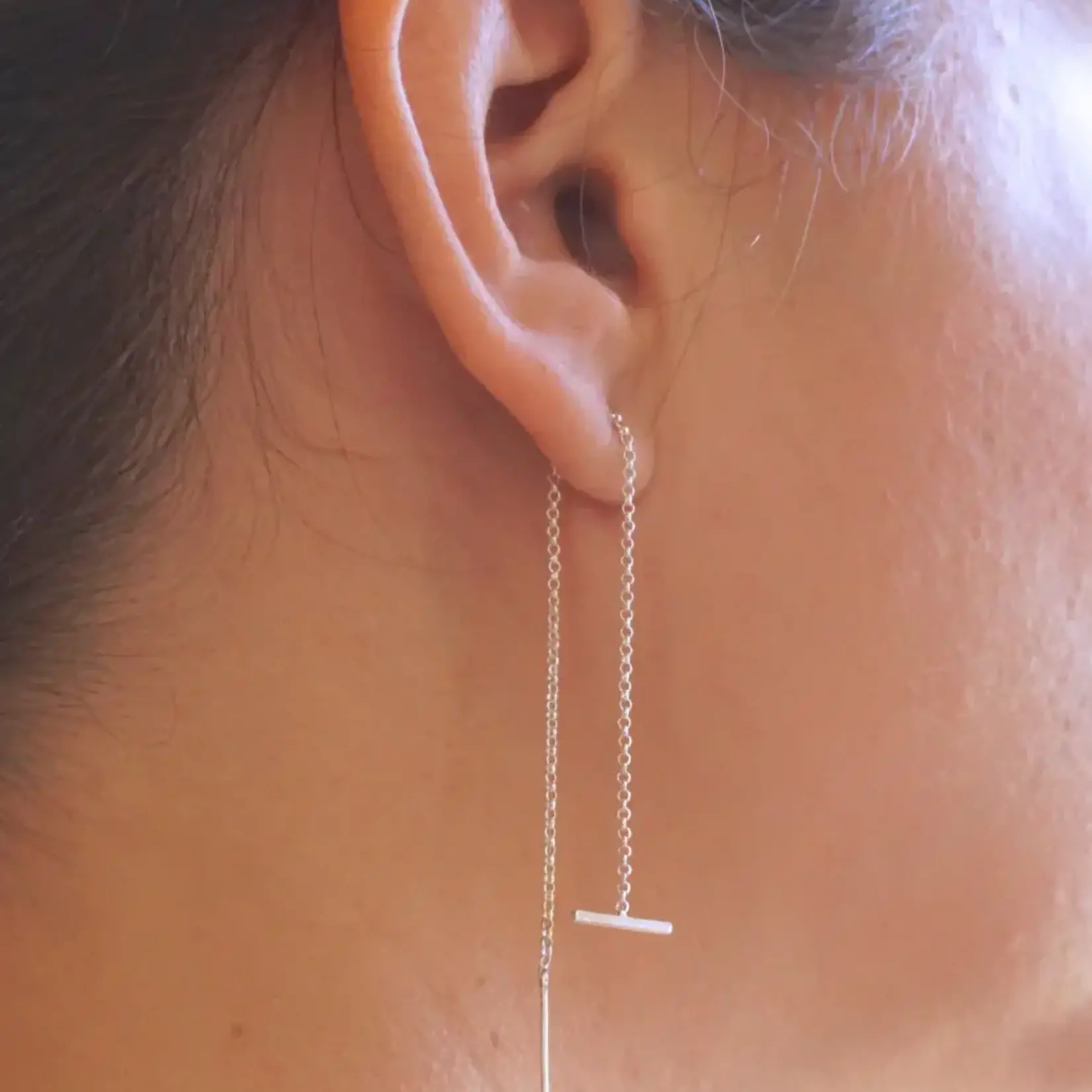 Virginia Wynne 11mm Bar Chain Threader Earring, Sterling Silver, Matte
