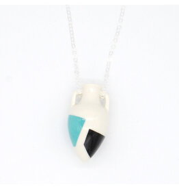 Cuir Ceramics Geometric Amphora Necklace, Teal