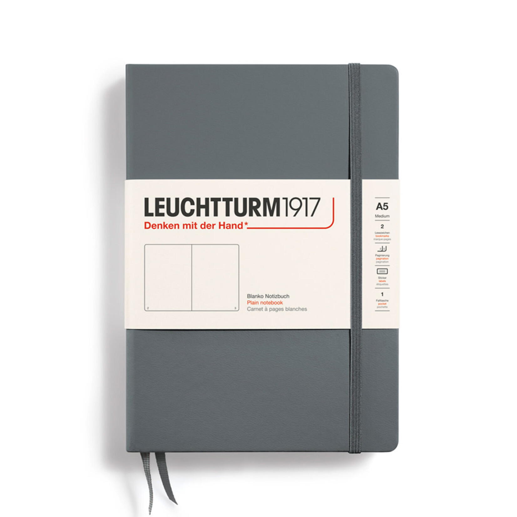 Leuchtturm Leuchtturm1917 Notebook, Medium (A5), Hardcover - Anthracite, Plain