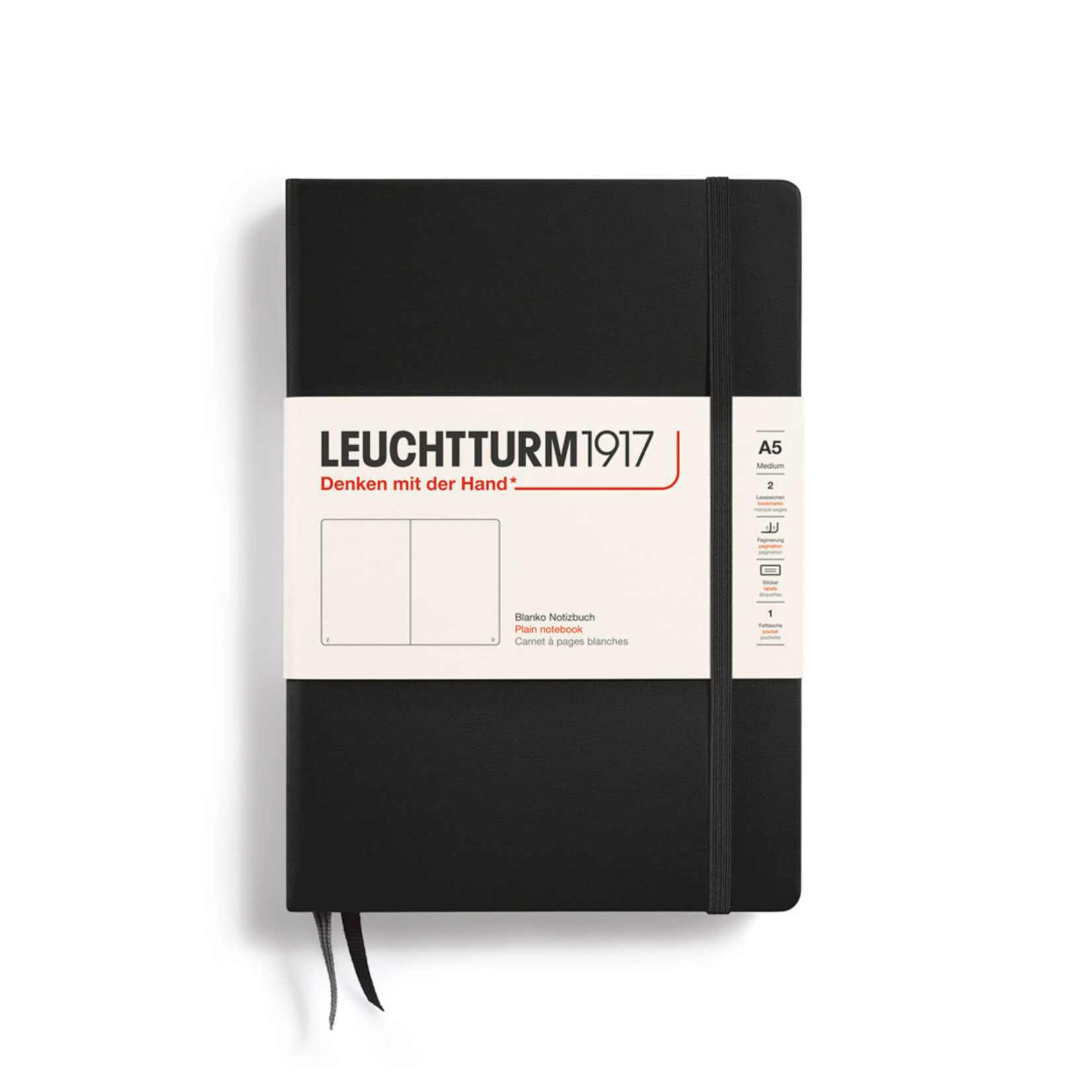 Leuchtturm A5 Hardcover Notebook, Black, Plain