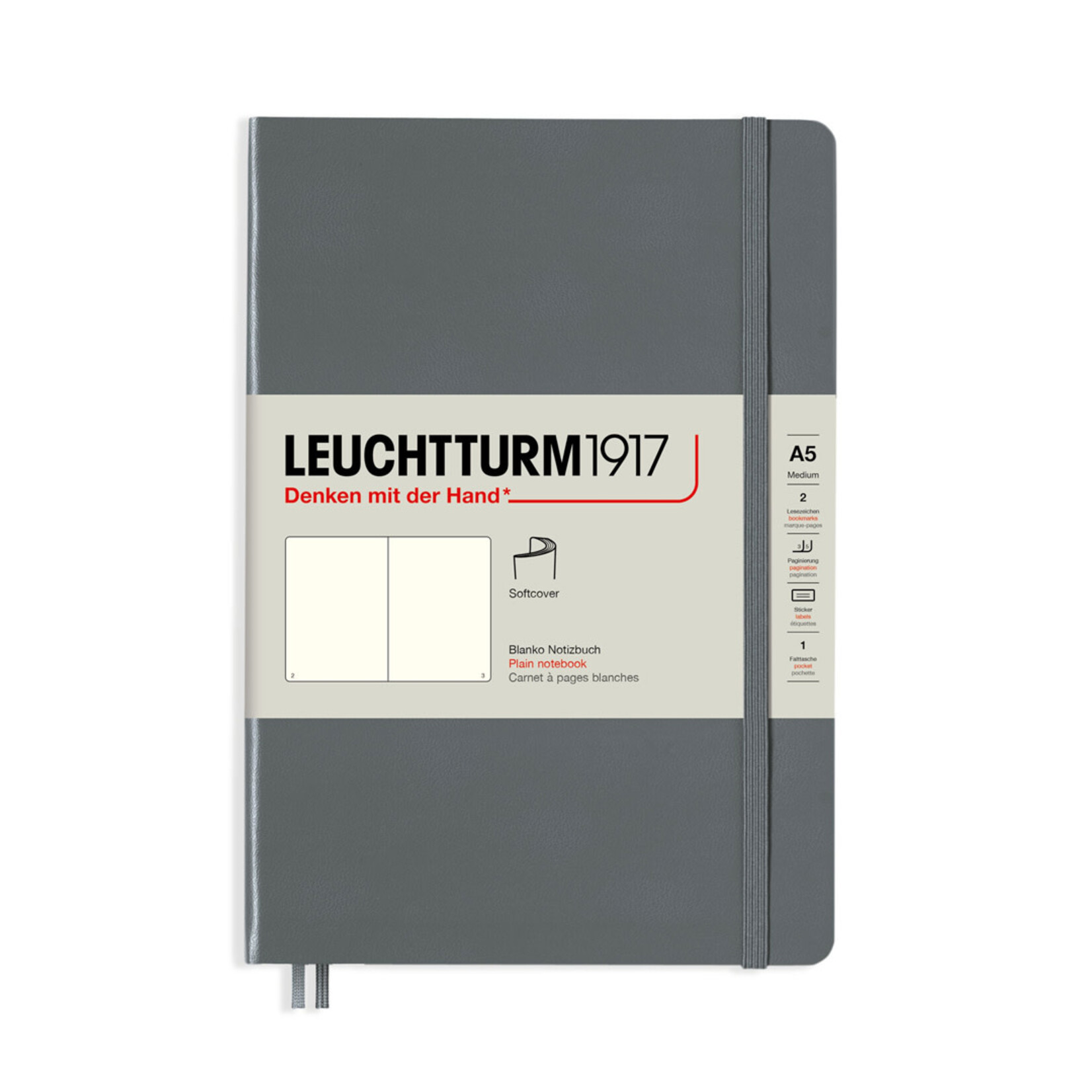 Leuchtturm Leuchtturm1917 Notebook, Medium (A5), Softcover - Anthracite, Plain