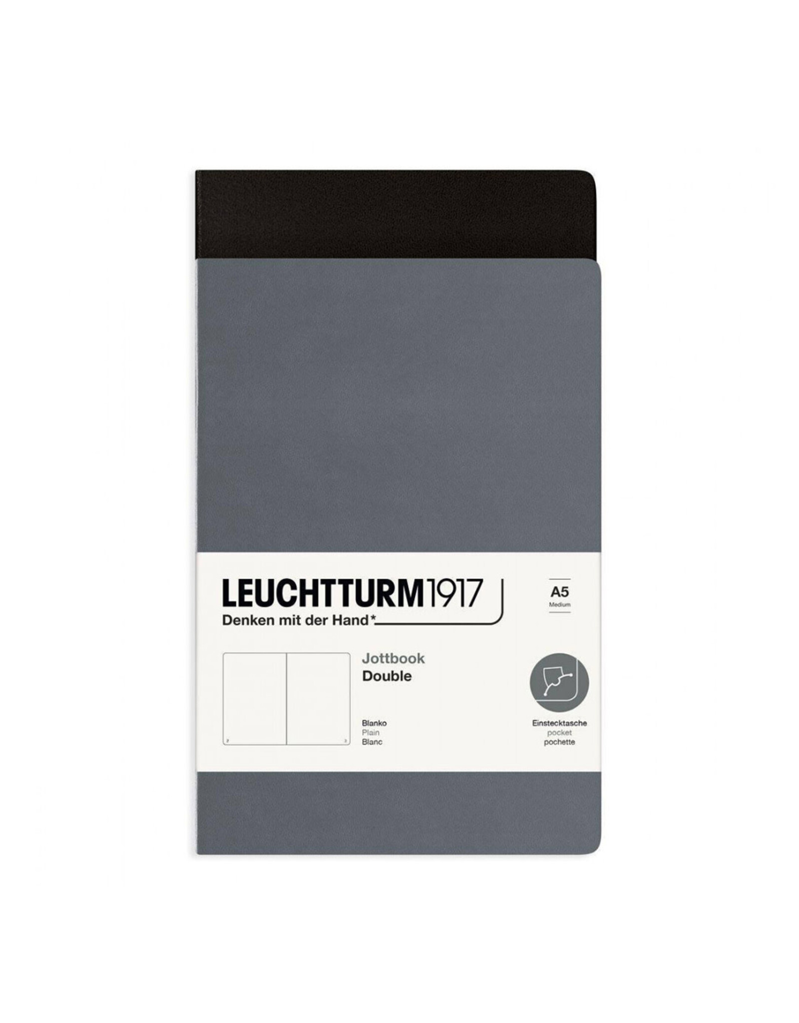 Leuchtturm A5 Jottbook Double Notebook, Anthracite & Black, Plain