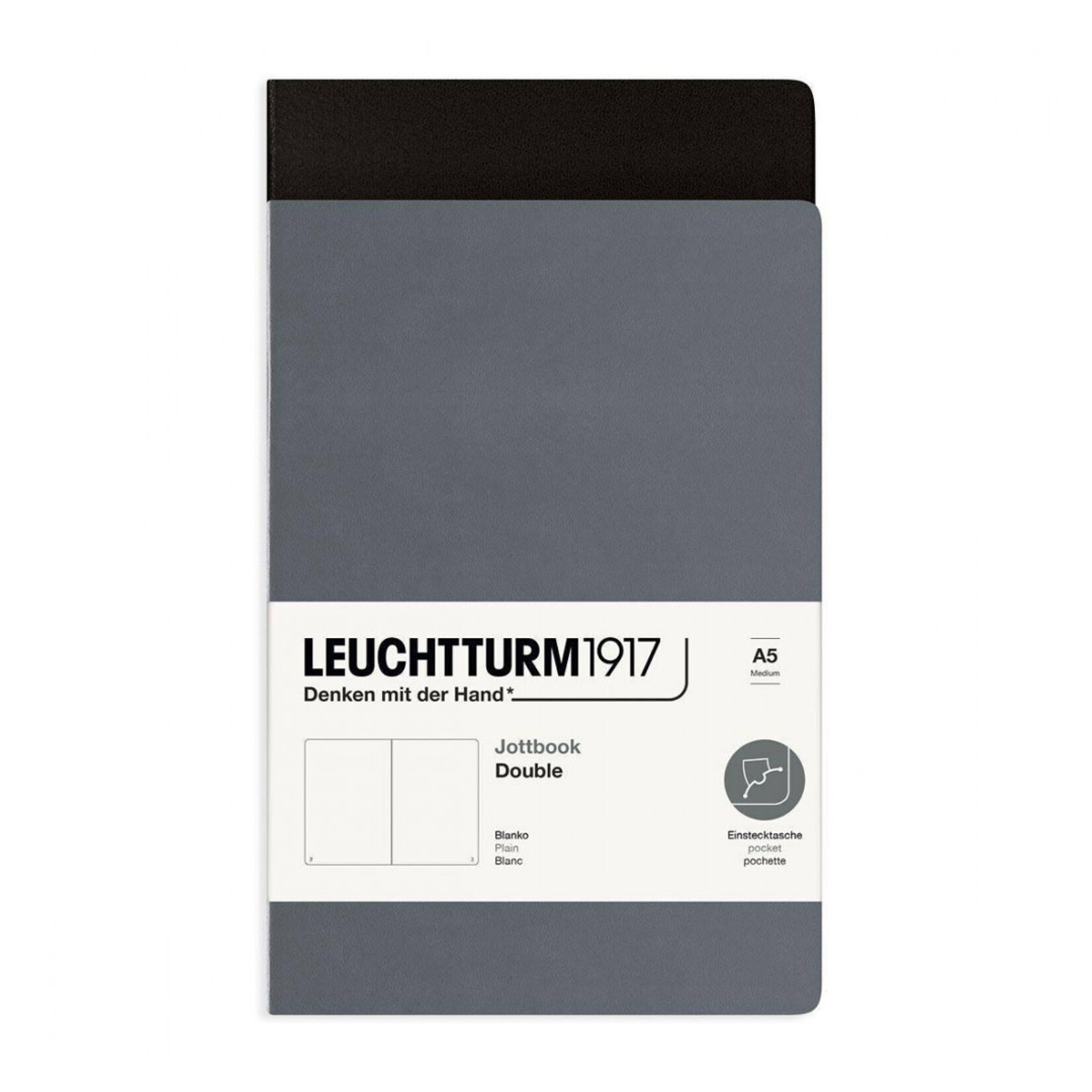 Leuchtturm Leuchtturm1917 Jottbook (Double Notebook), Medium (A5) - Anthracite & Black, Plain