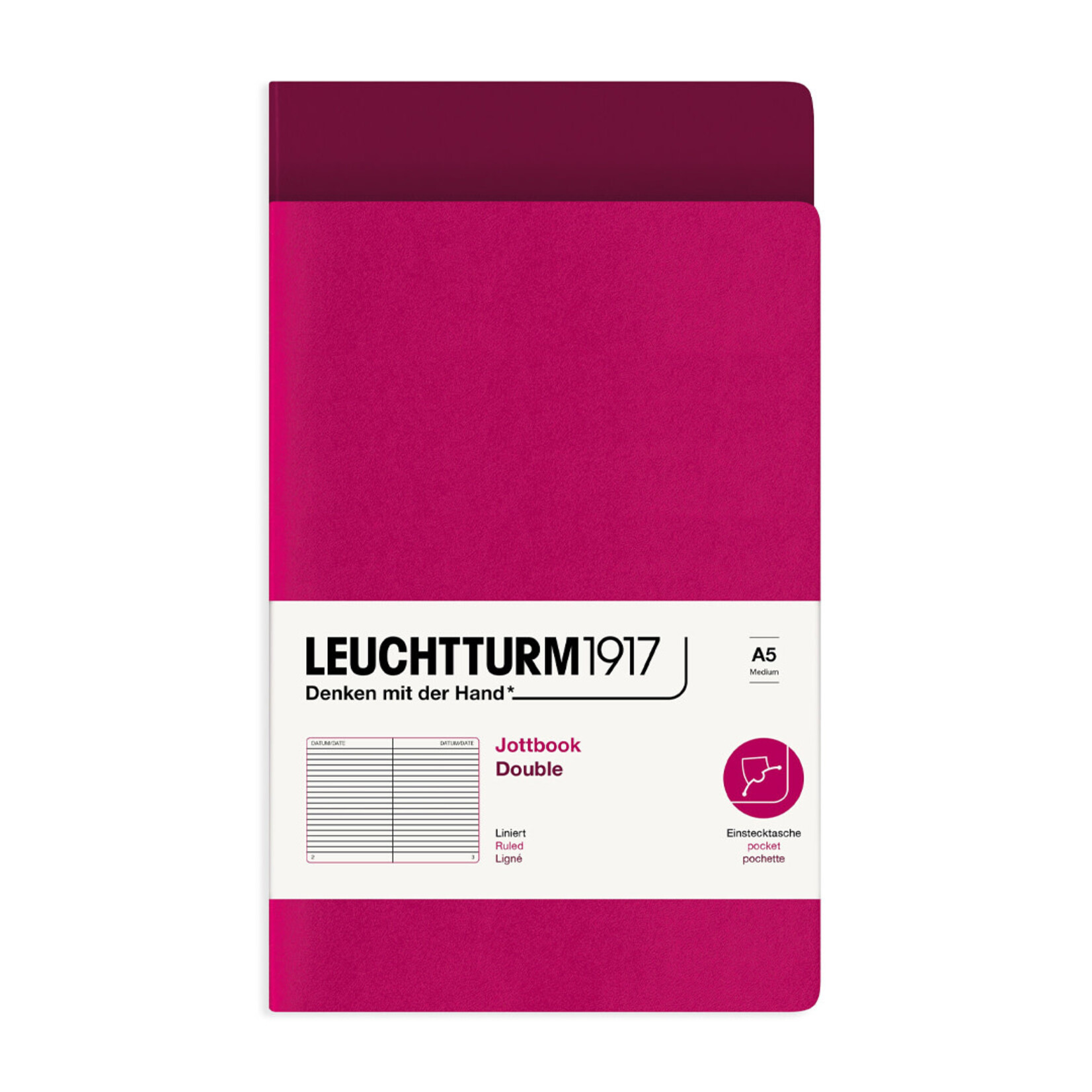 Leuchtturm Leuchtturm A5 Jottbook Double Notebook, Berry & Port Red, Ruled