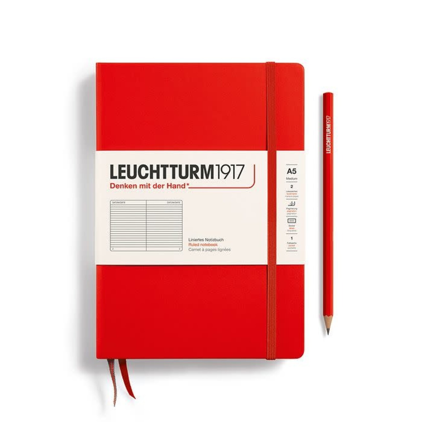 Leuchtturm Leuchtturm A5  Hardcover Notebook, Red, Ruled