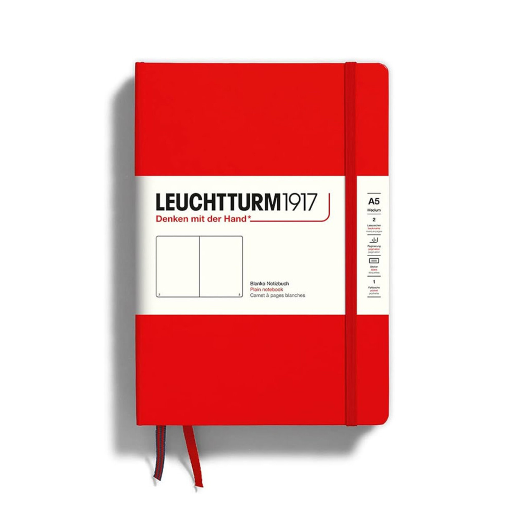 Leuchtturm Leuchtturm Medium Hardcover Notebook, Plain, Red