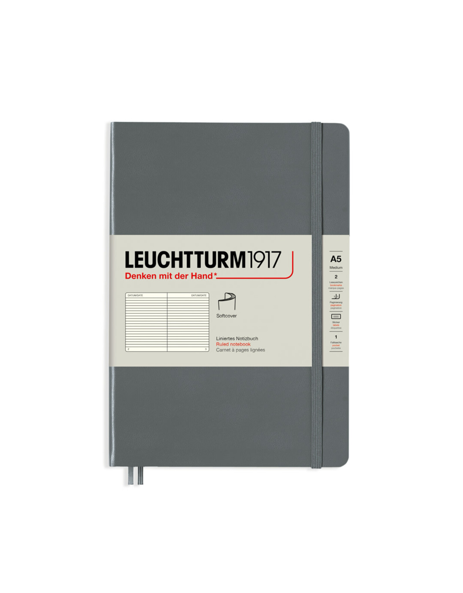 Leuchtturm A5 Softcover Notebook, Anthracite, Ruled