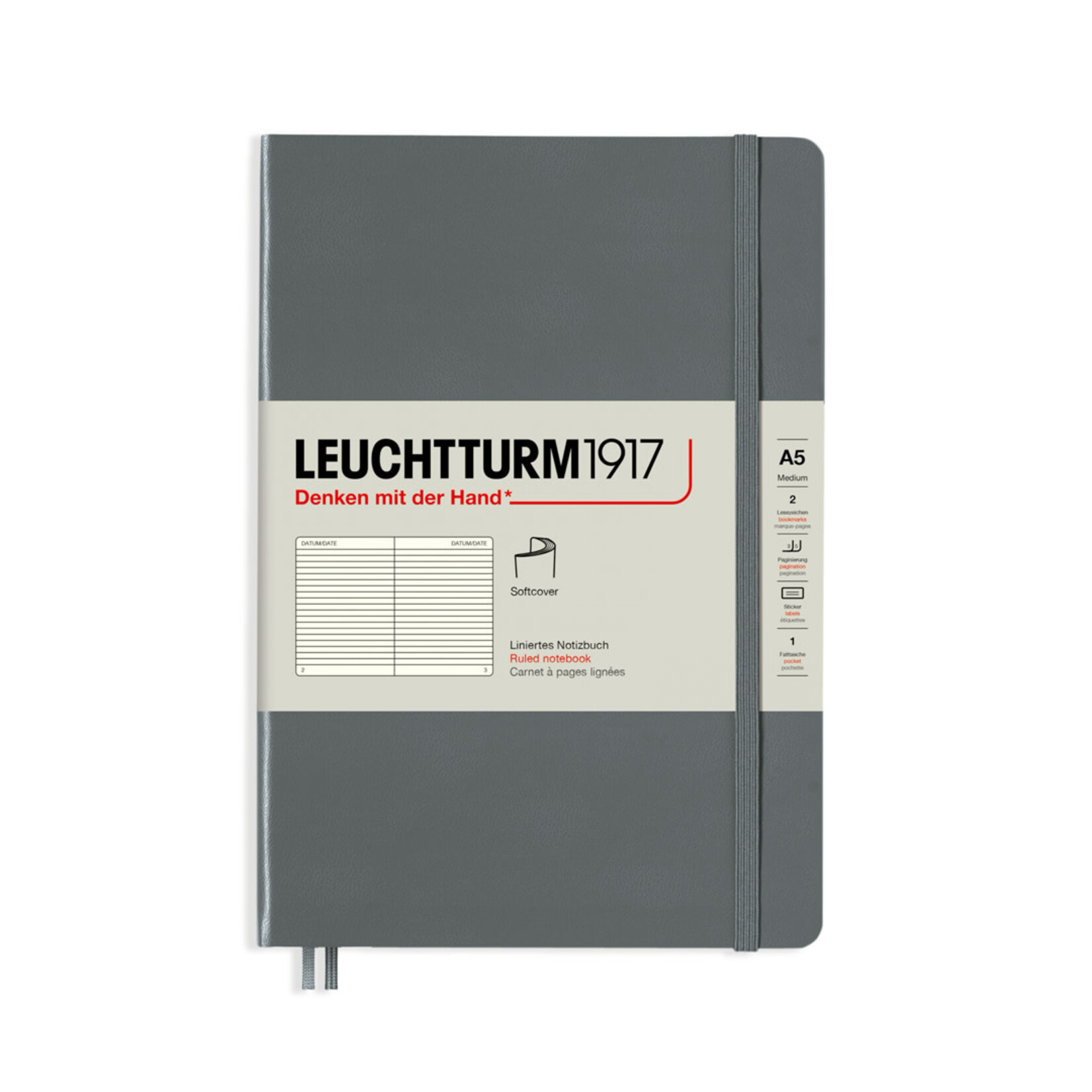 Leuchtturm Leuchtturm1917 Notebook, Medium (A5), Softcover - Anthracite, Ruled