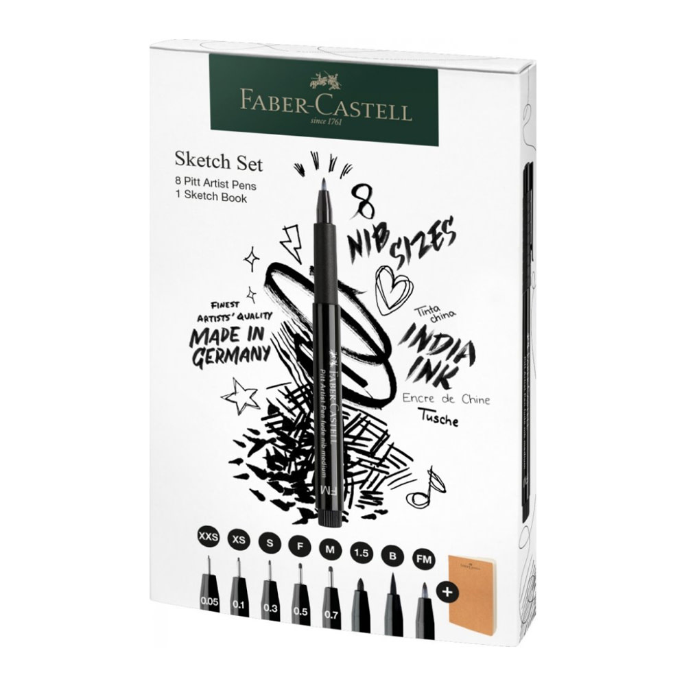 Faber-Castell Pitt Artist Pens & Sketchbook Set (8 Pens) - Swipe Design