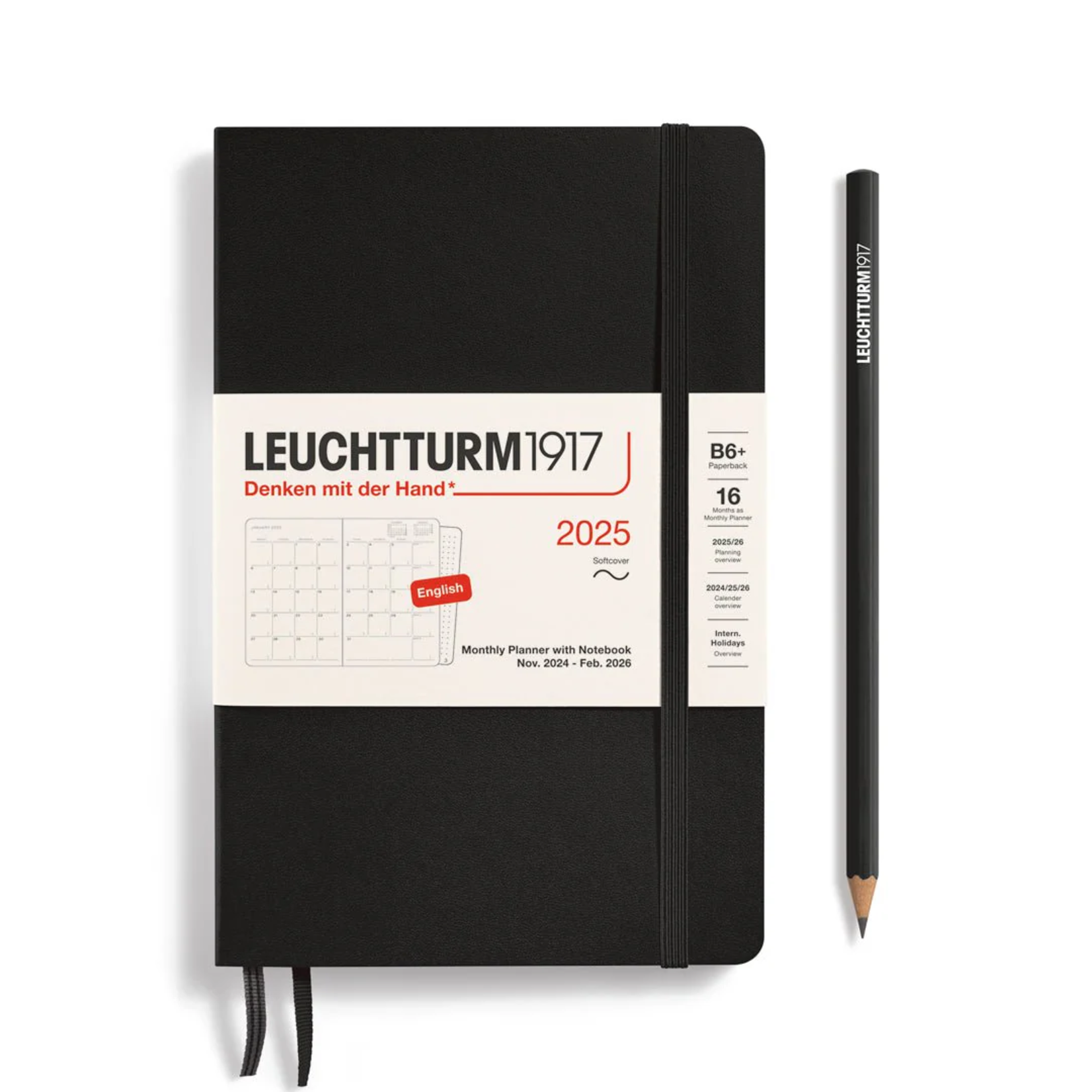 Weekly 2025 Planner + Notebook, Softcover (B6+), Black