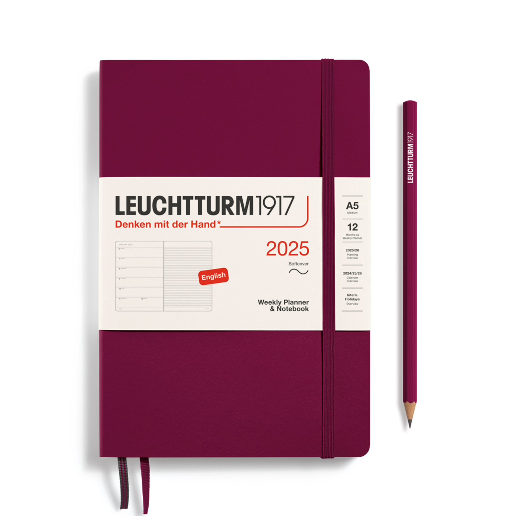 Leuchtturm Leuchtturm1917 Weekly 2025 Planner Medium Softcover (A5), Port Red