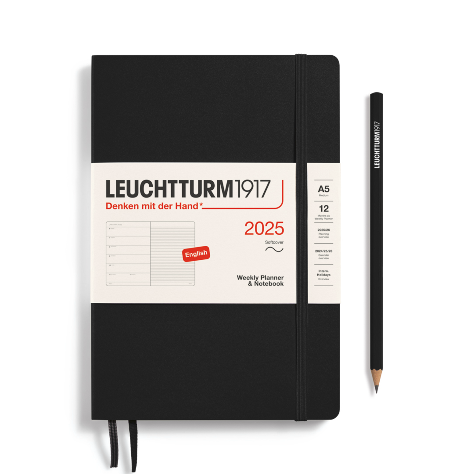 Leuchtturm Leuchtturm1917 Weekly 2025 Planner Medium Softcover (A5), Black