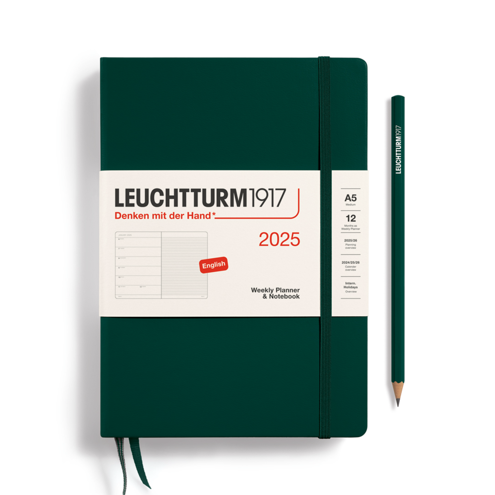 Leuchtturm Leuchtturm1917 Weekly Planner Medium (A5) 2025, Forest Green