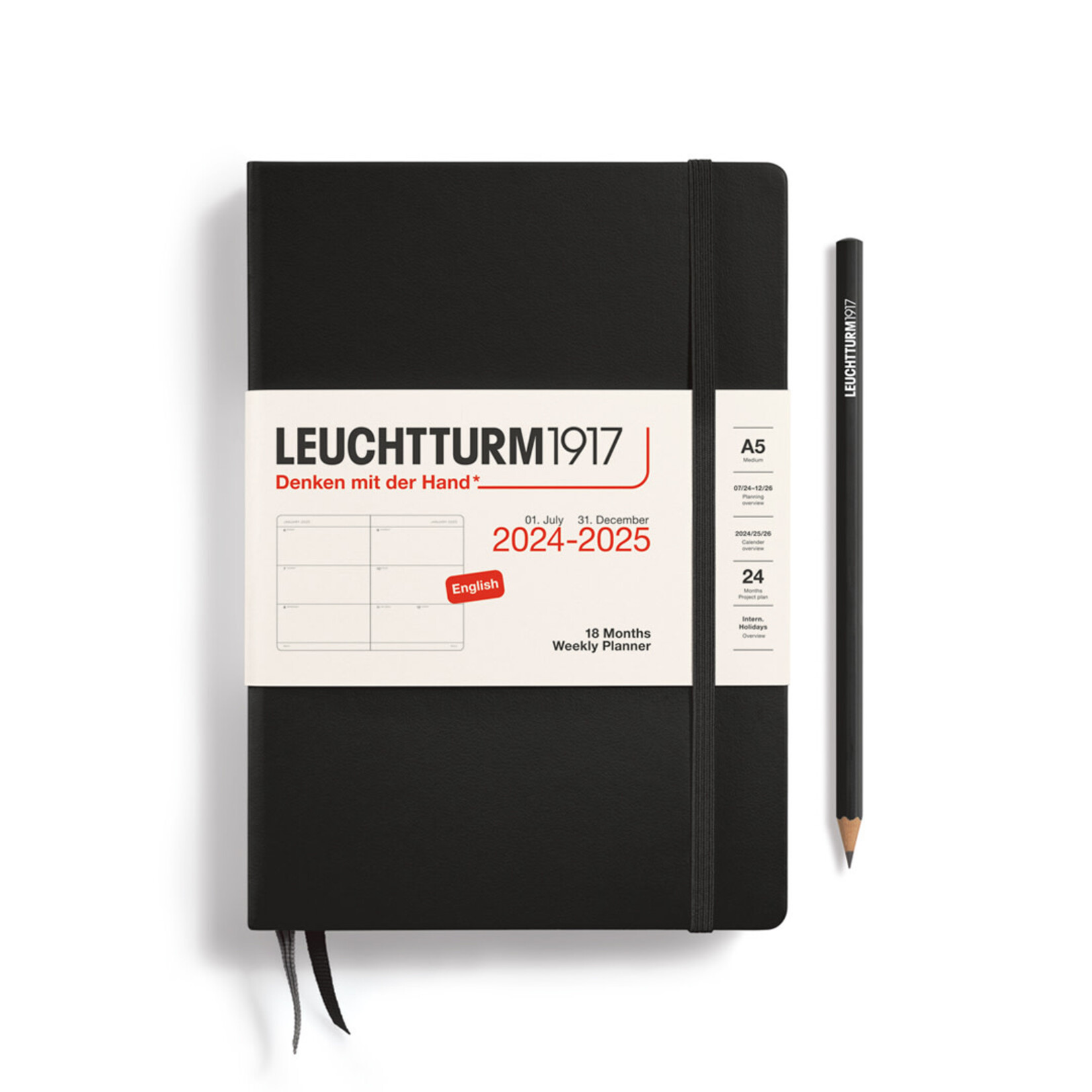 Leuchtturm Leuchtturm1917 Weekly Planner 18 Months 2024 - 2025 Medium - Black