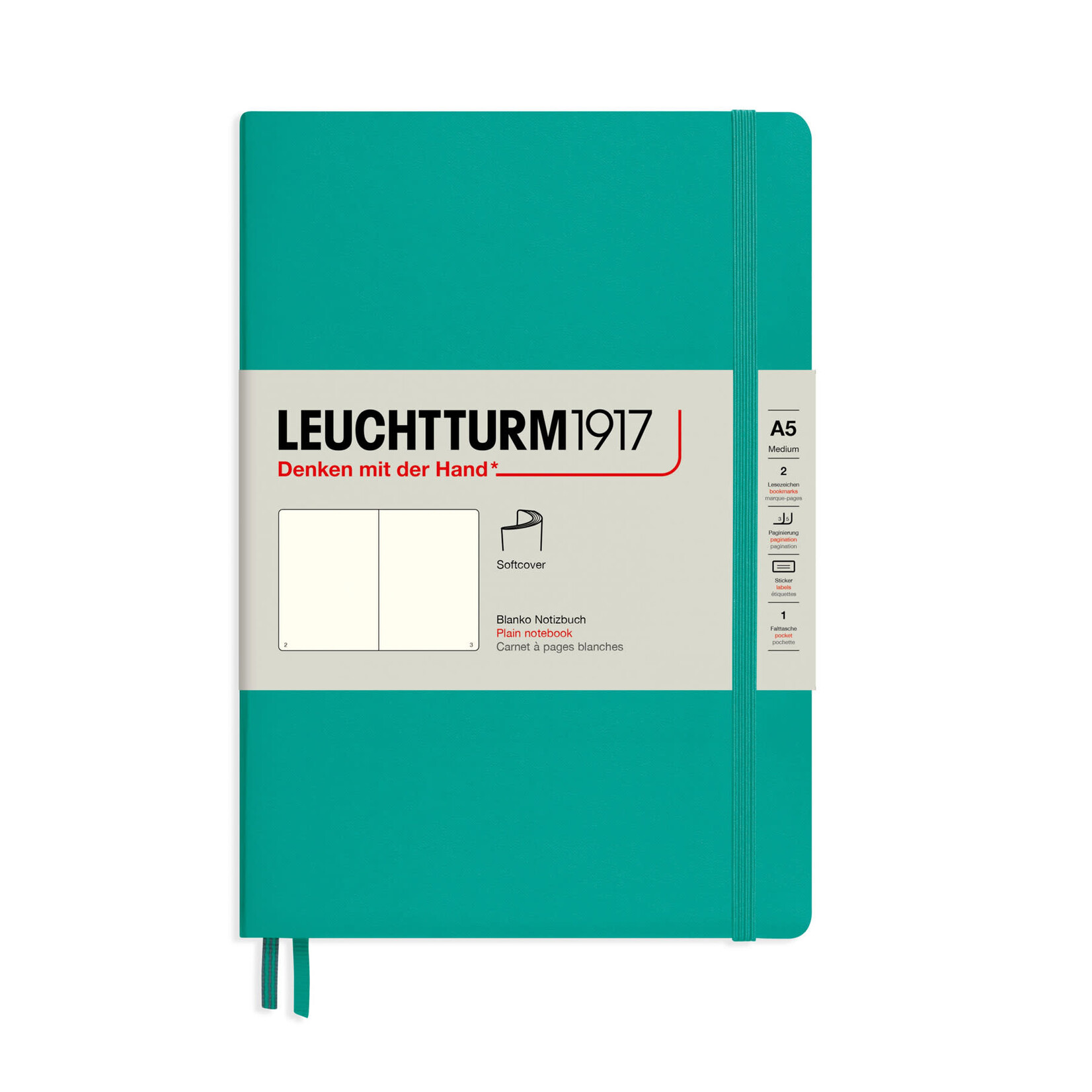 Leuchtturm Leuchtturm A5 Softcover Notebook, Emerald, Plain