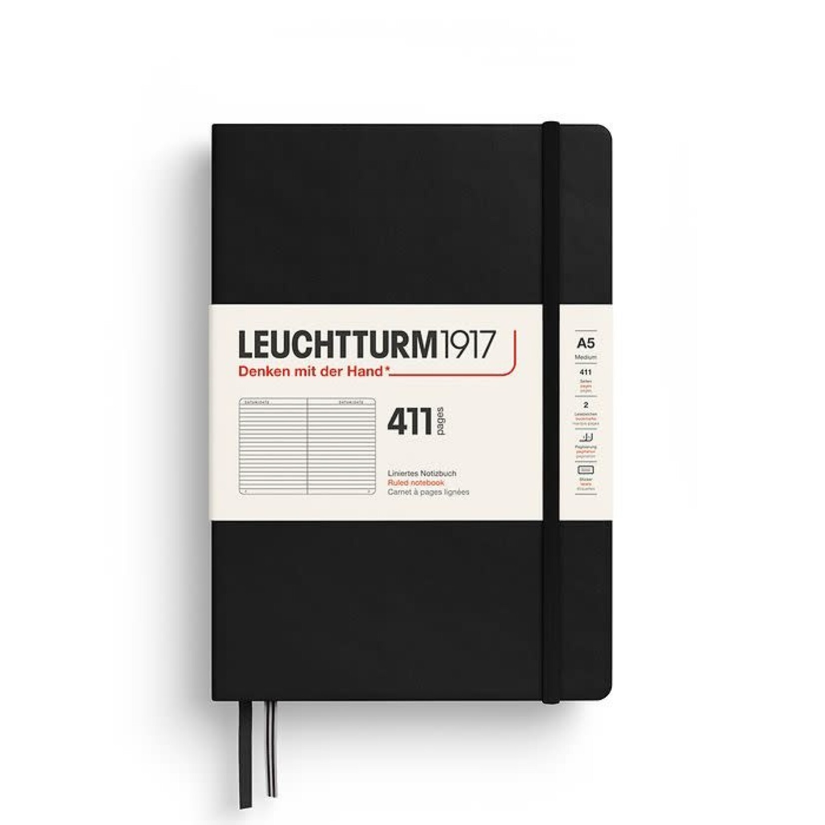 Leuchtturm Leuchtturm1917 411 Notebook, Medium (A5), Hardcover - Black, Ruled
