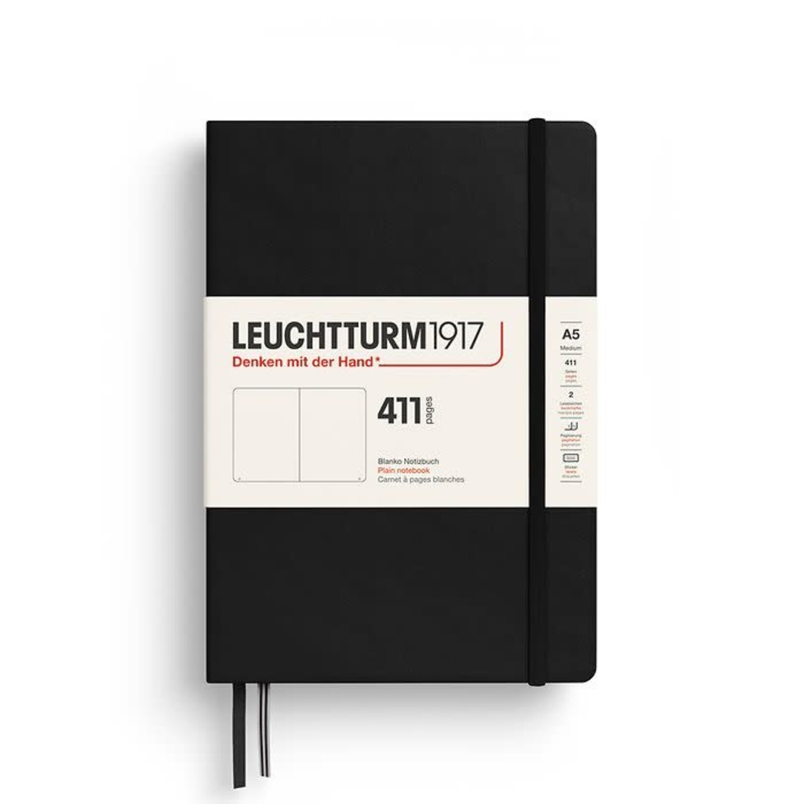 Leuchtturm Leuchtturm A5 Hardcover 411 Notebook, Black, Plain