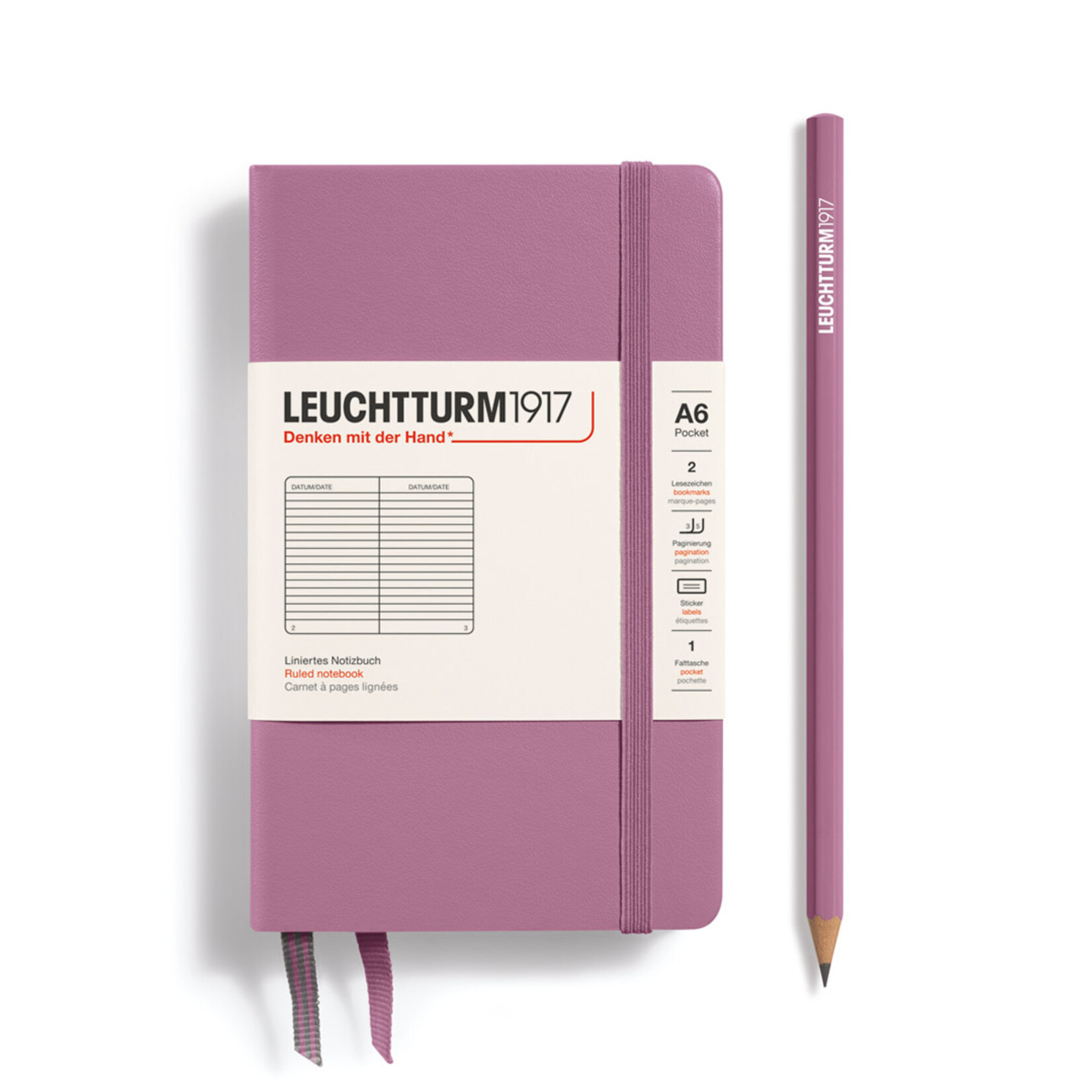 Leuchtturm Leuchtturm Ruled Pocket Hardcover Notebook, Dusty Rose