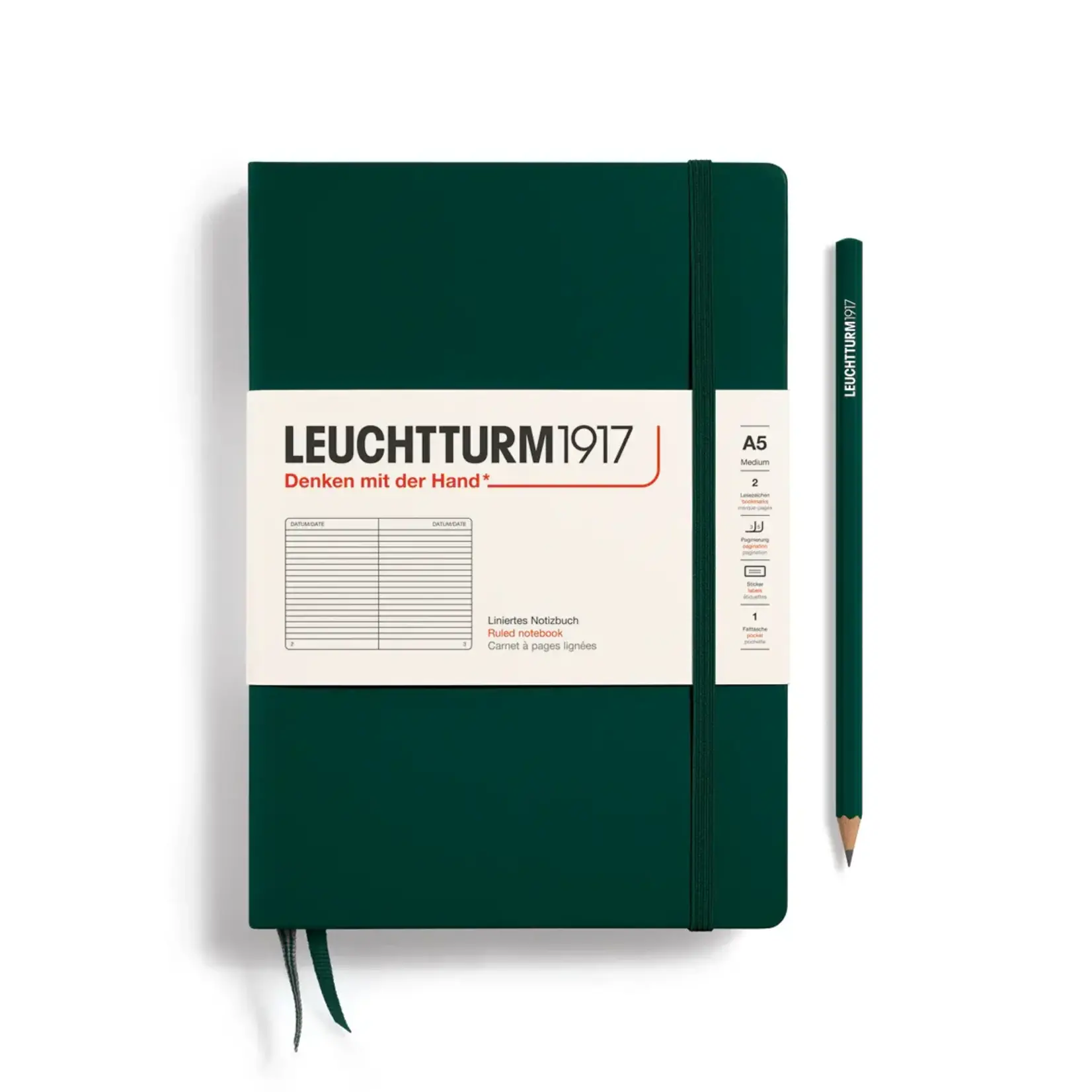 Leuchtturm A5 Hardcover Notebook, Forest Green, Ruled