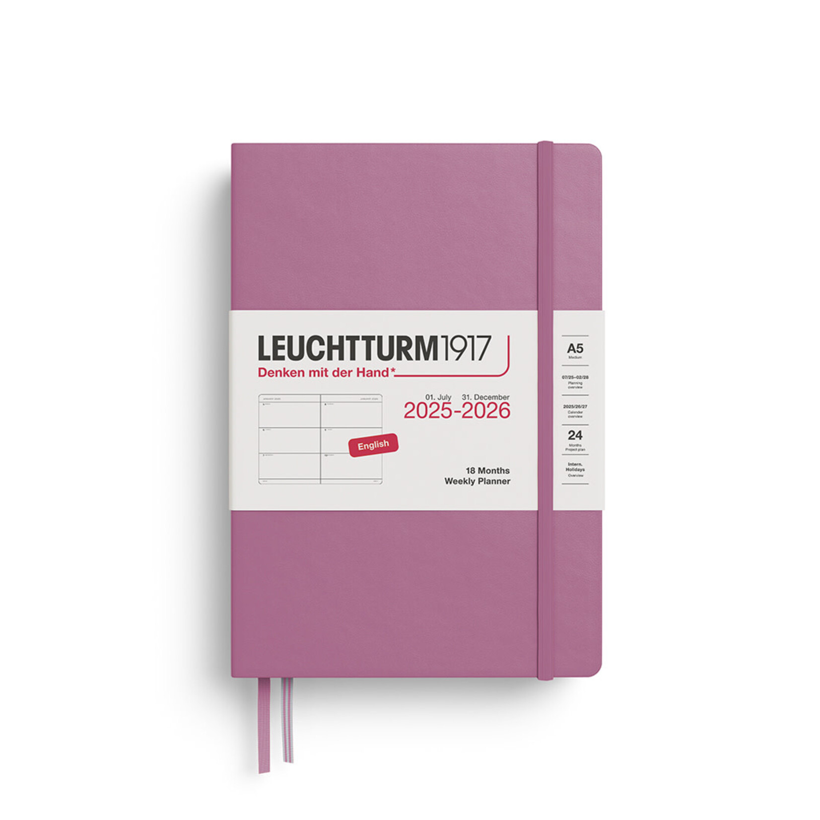Leuchtturm Leuchtturm1917 Weekly Planner 18 Months 2025 - 2026, A5, Hardcover, Dusty Rose