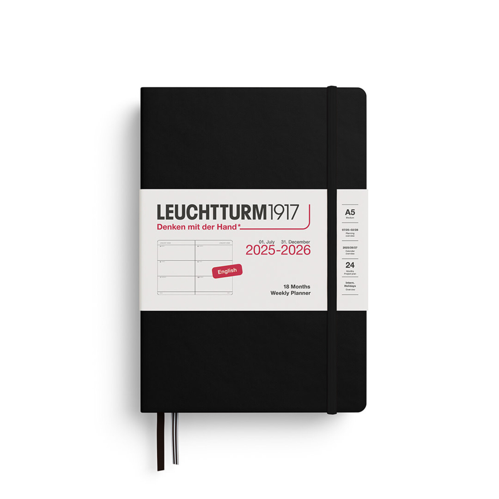 Leuchtturm Leuchtturm1917 Weekly Planner 18 Months 2025 - 2026, A5, Hardcover, Black