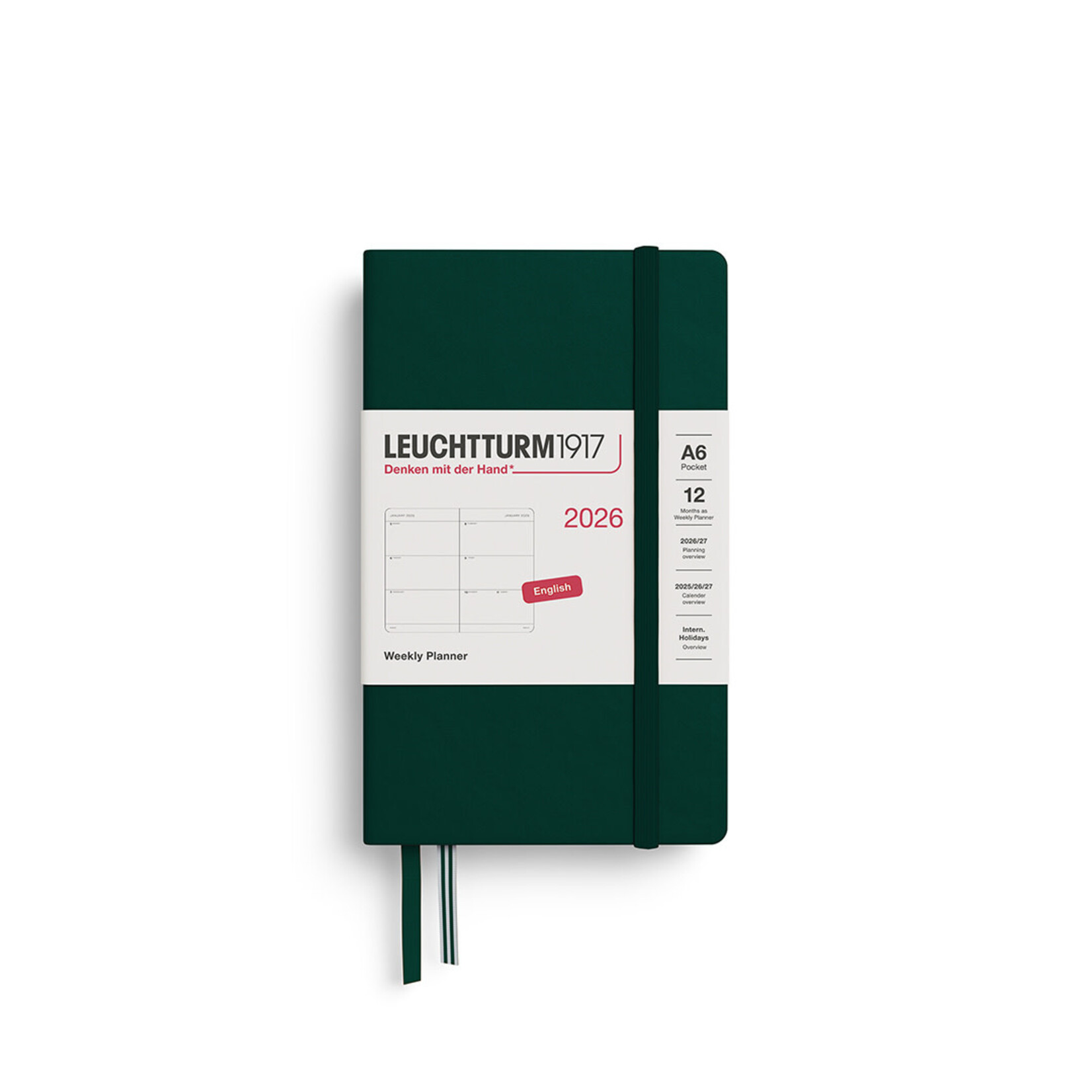 Leuchtturm Leuchtturm1917 Weekly Planner 2026, Pocket (A6), Hardcover, Forest Green