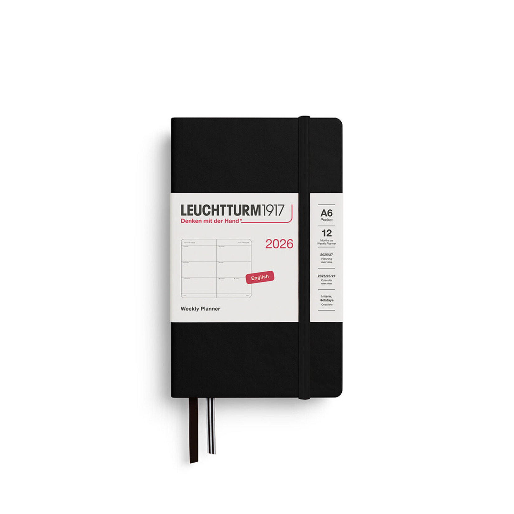 Leuchtturm Leuchtturm1917 Weekly Planner 2026, Pocket (A6), Hardcover, Black