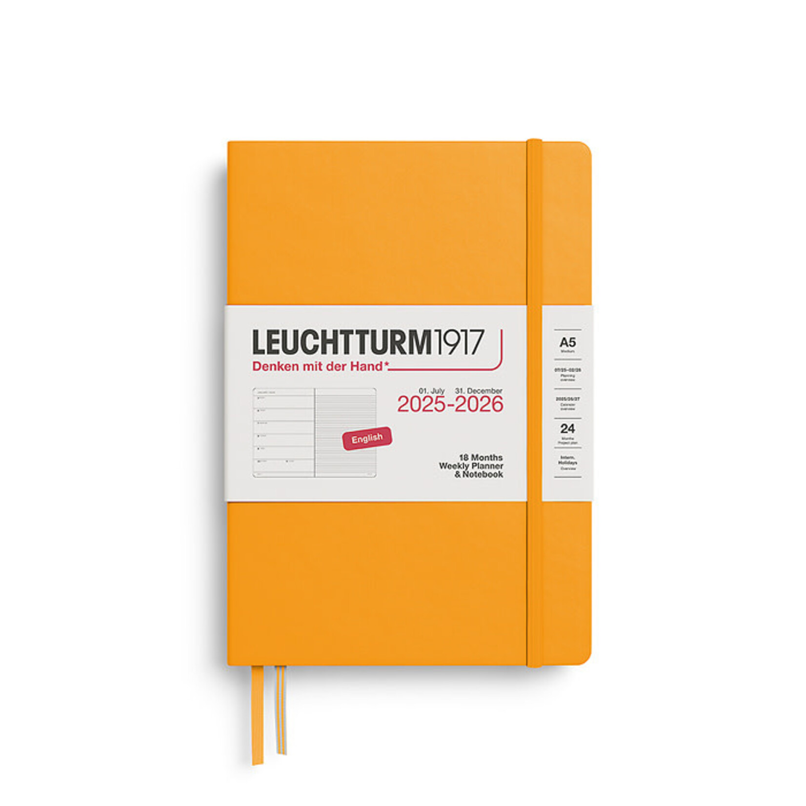 Leuchtturm Leuchtturm1917 Weekly Planner 18 Months 2025 - 2026, A5, Hardcover, Rising Sun