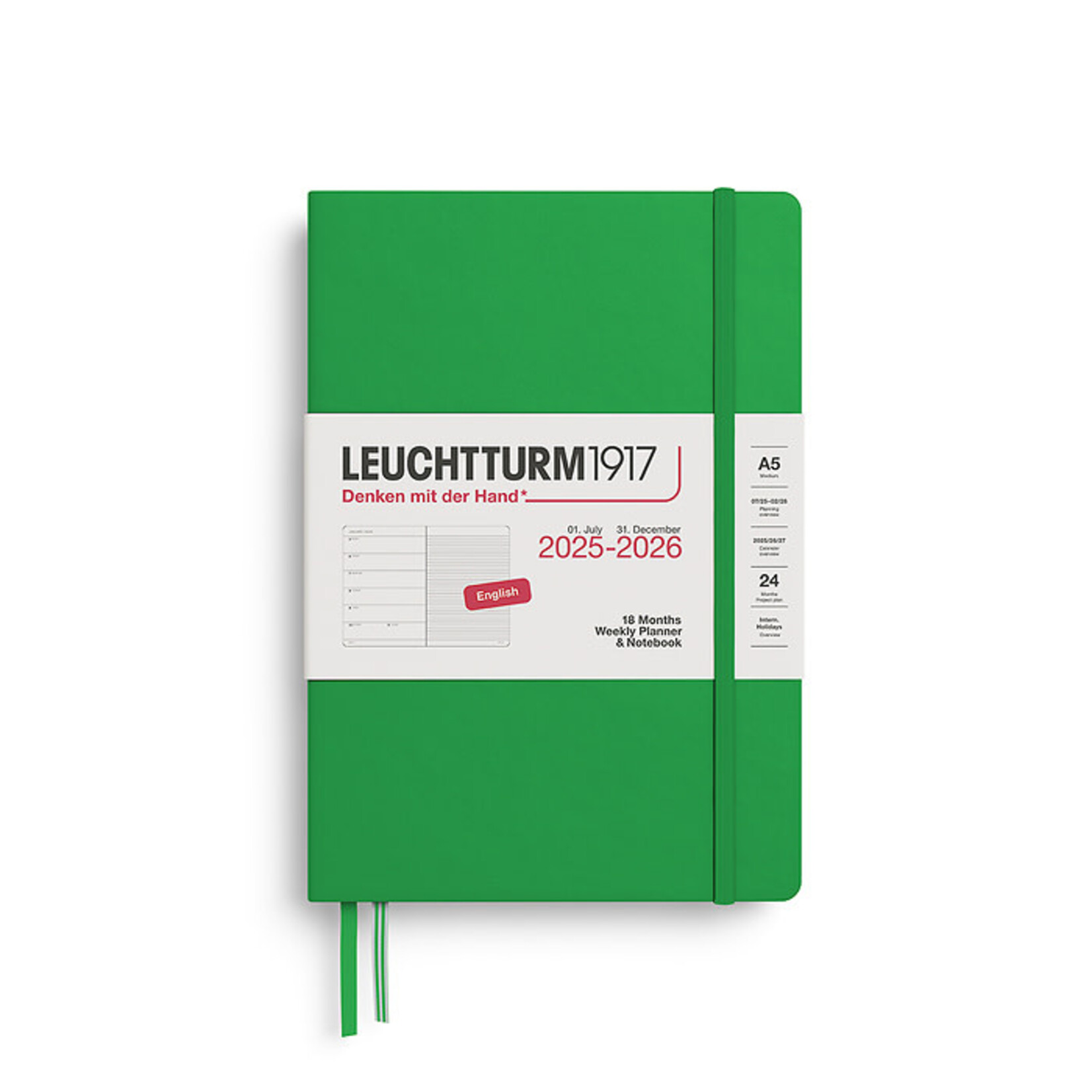 Leuchtturm Leuchtturm1917 Weekly Planner 18 Months 2025 - 2026, A5, Hardcover, Spring Leaf