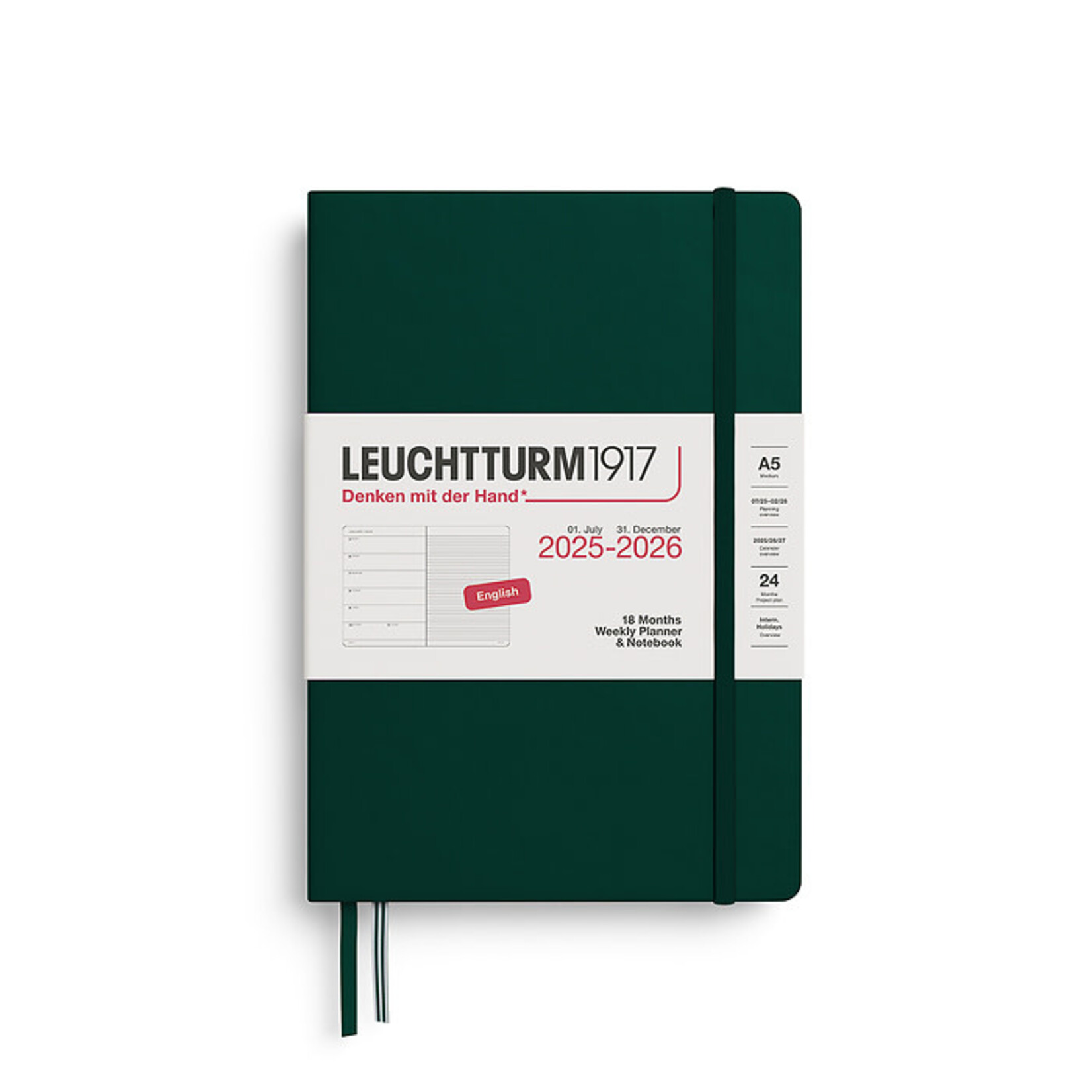 Leuchtturm Leuchtturm1917 Weekly Planner 18 Months 2025 - 2026, A5, Hardcover, Forest Green