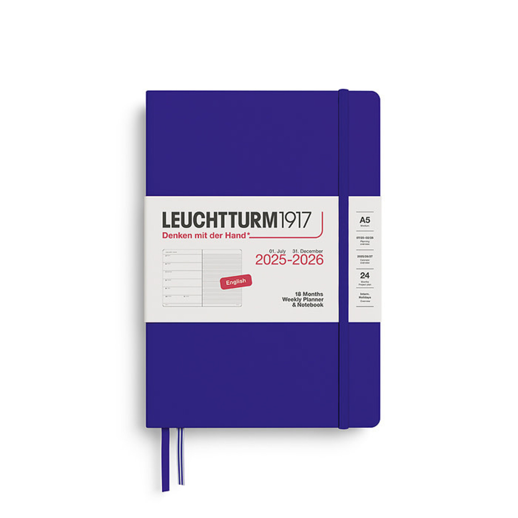 Leuchtturm Leuchtturm1917 Weekly Planner 18 Months 2025 - 2026, A5, Hardcover, Ink