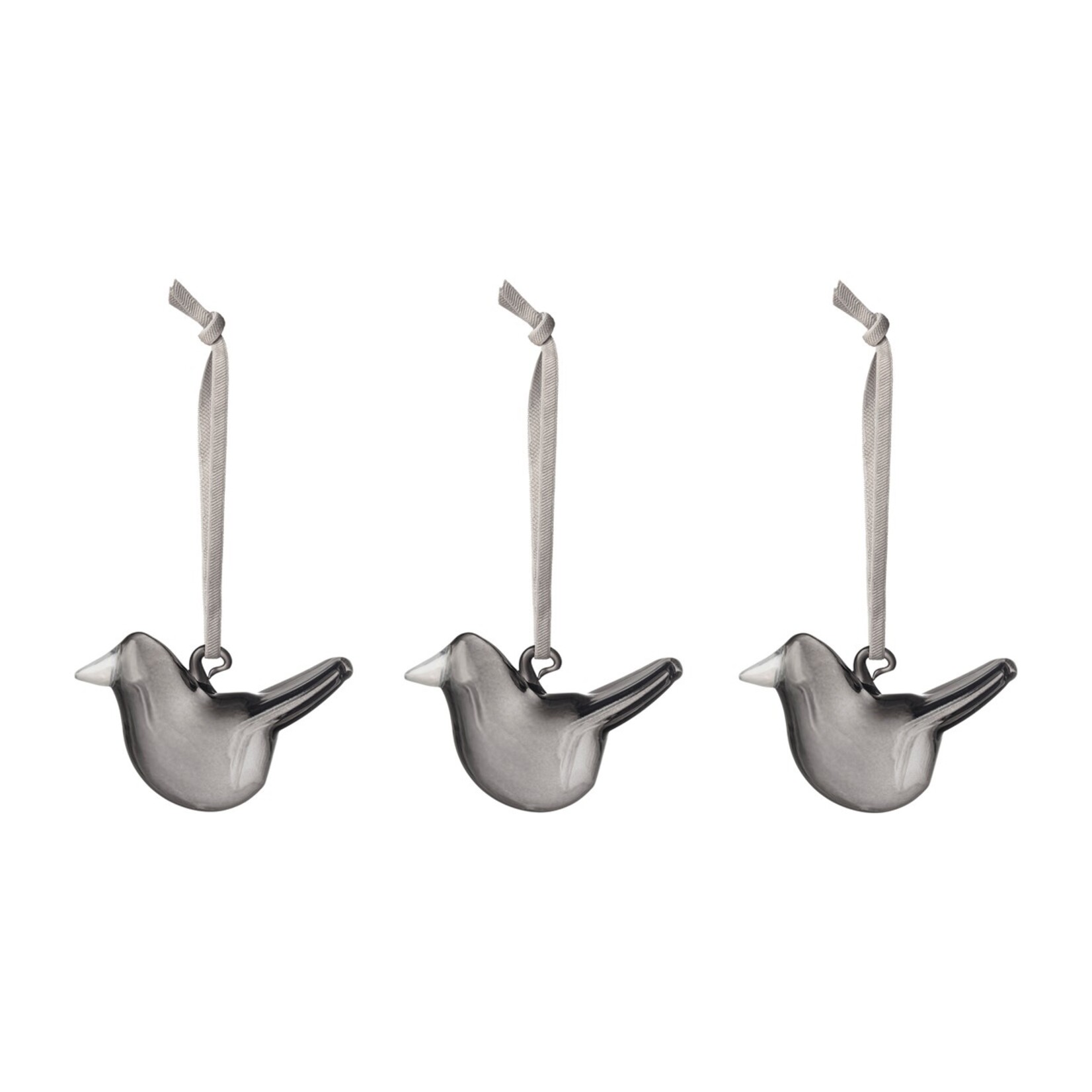 Iittala Iittala Mini Glass Birds Ornament - Grey (Set of 3)