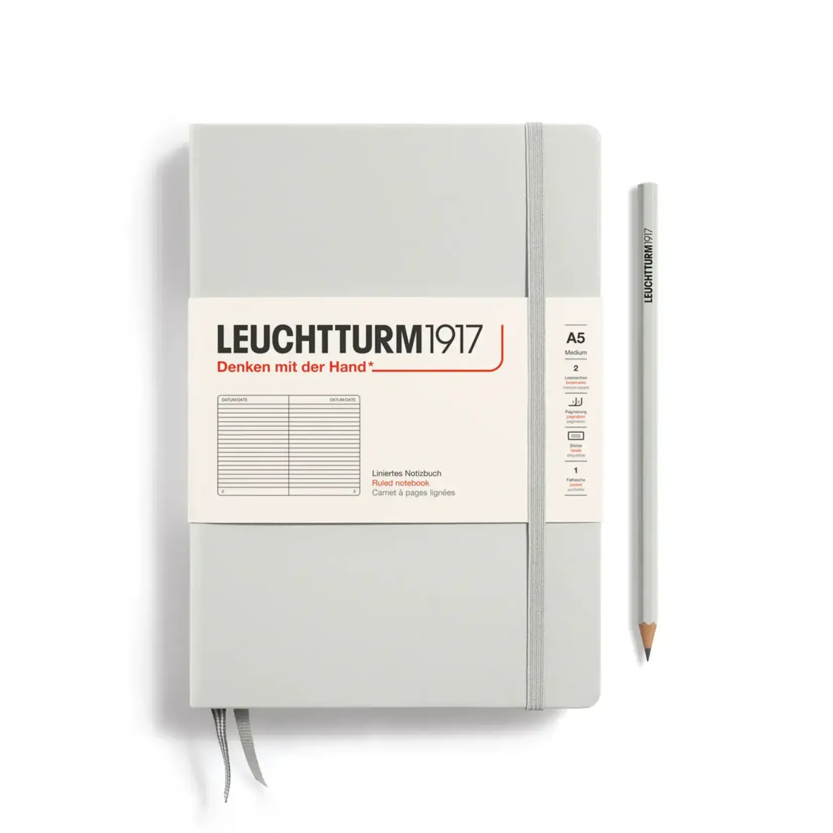Leuchtturm Leuchtturm1917 Notebook, Medium (A5), Hardcover - Light Grey, Squared